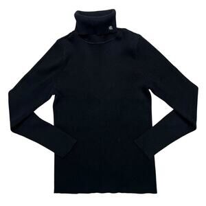 Vintage 90s Lauren Ralph Lauren Ribbed Turtleneck Sweater -‎ Black / Logo - M
